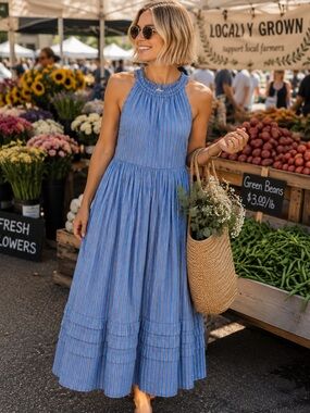 NWT Blue Sleeveless Halter Maxi Dress by SUNDRY
